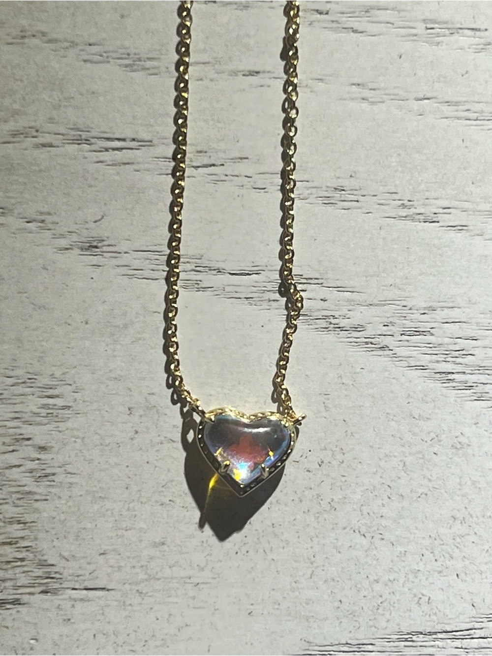 Kendra Scott Gold Heart Necklace with Iridescent Crystal